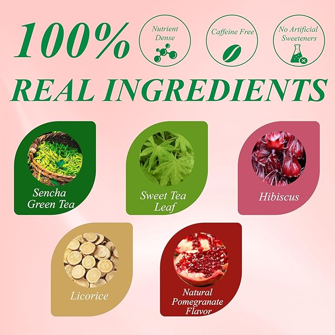 WT WEETEE Pomegranate Green Tea Bags 100 Count, Made of Sencha Green Tea with Pomegranate Flavor