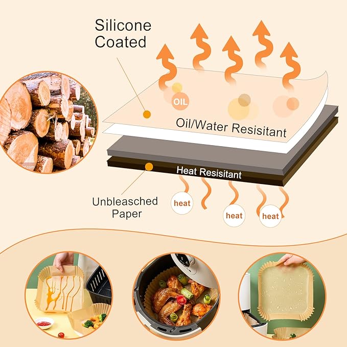Air Fryer Liners for Ninja, 200 Pcs 8" Round Airfryer Paper Liners Disposable for Oven, Pans &
