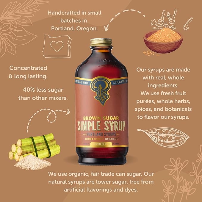 Portland Syrups Brown Sugar Simple Syrup - Drink Mix for Crafting Cocktails, Sugar Syrup for