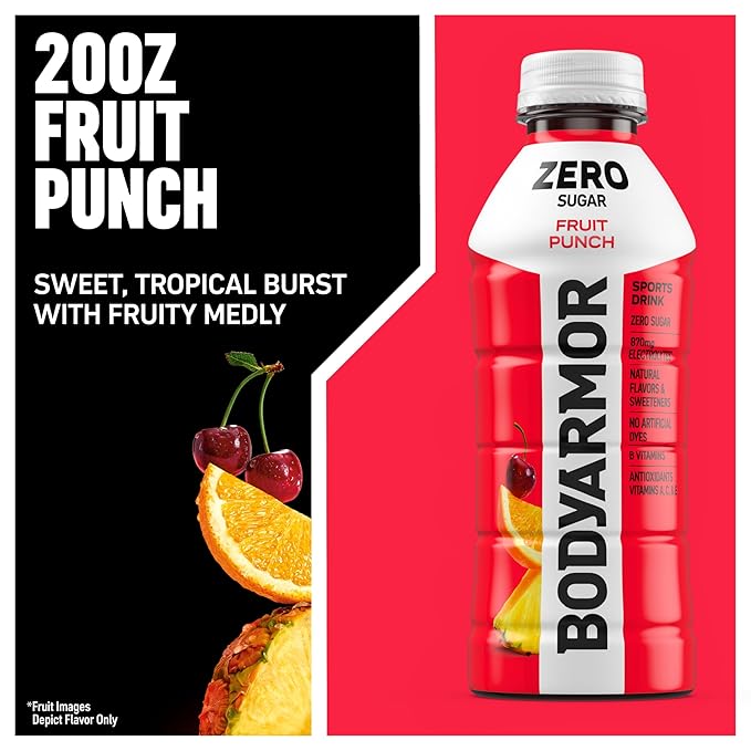 BODYARMOR ZERO Sugar Fruit Punch, Sugar Free Sports Drink - Low-Calorie Hydration - Natural Flavors