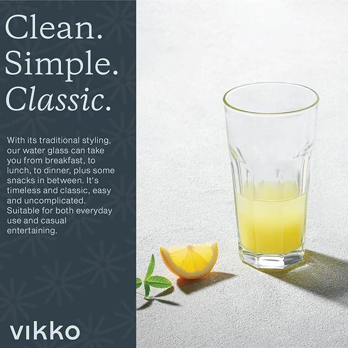 Vikko Drinking Glasses, 9 Ounce Glass Cups, Durable Glasses Drinking Set of 12, Stackable Water