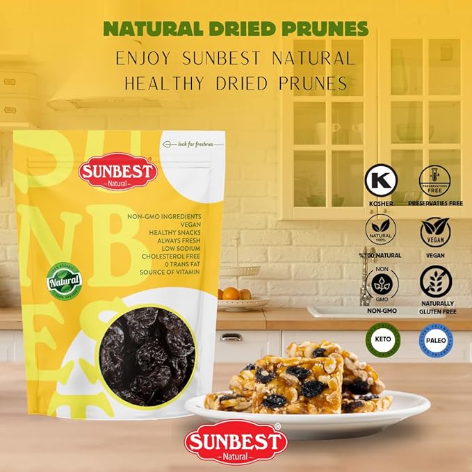 Sunbest Natural Jumbo Pitted Prunes – 5 lb Bulk Bag (80 oz) – Tender, Juicy & Nutrient-Rich Dried