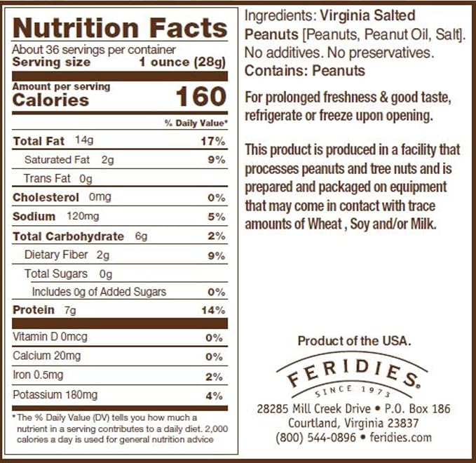 FERIDIES Extra Large Gourmet Virginia Salted Peanuts, Cooked in Pure Peanut Oil, No Preservatives