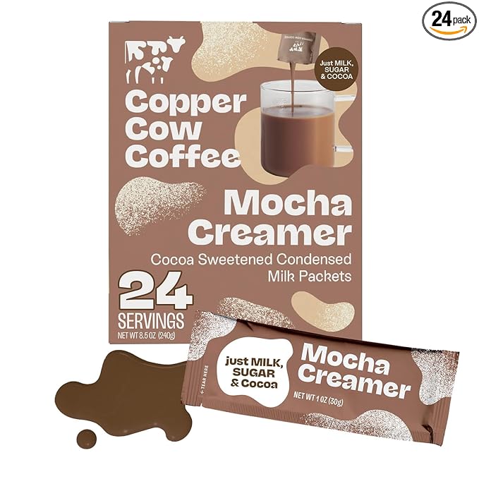 Copper Cow Coffee Sweetened Mocha Milk Creamer Singles (24 pack) | Vietnamese Inspired Coffee