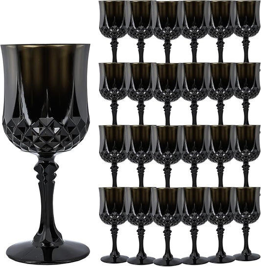 Plastic Wine Glasses，Plastic Goblets Vintage Style Cordial Drinking Glasses for Wedding Reception