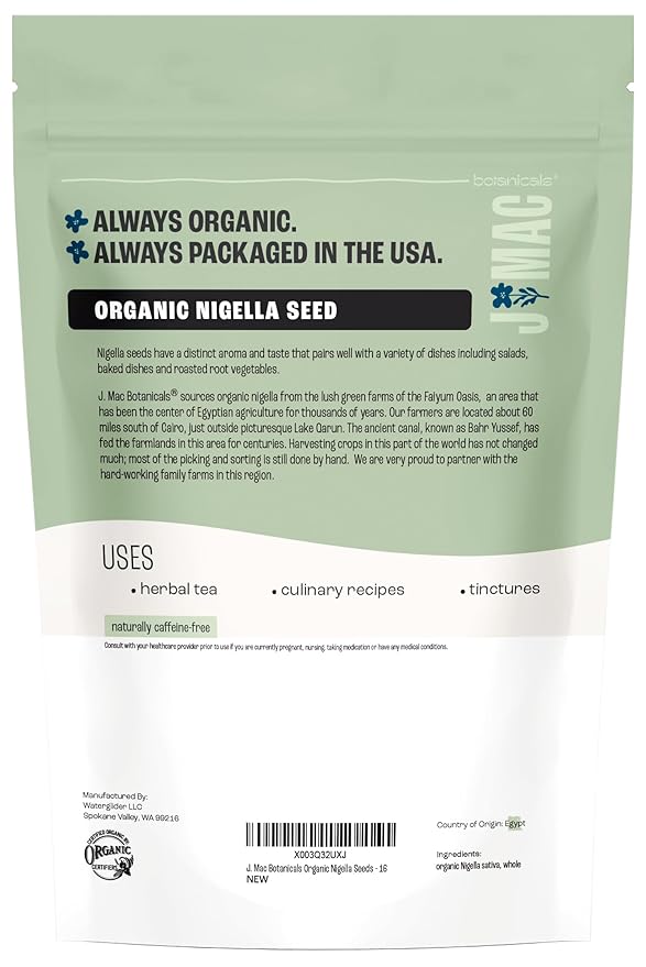 J Mac Botanicals, Organic Nigella Seeds (1 Pound), USDA Certified, black cumin seed, Nigella