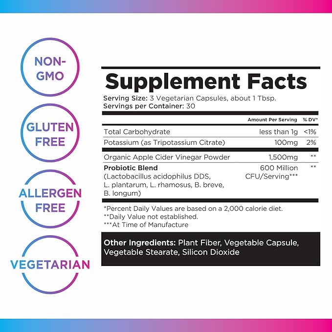 Livingood Daily Apple Cider Vinegar Capsules with The Mother (1500mg) - ACV Pills with Probiotics &