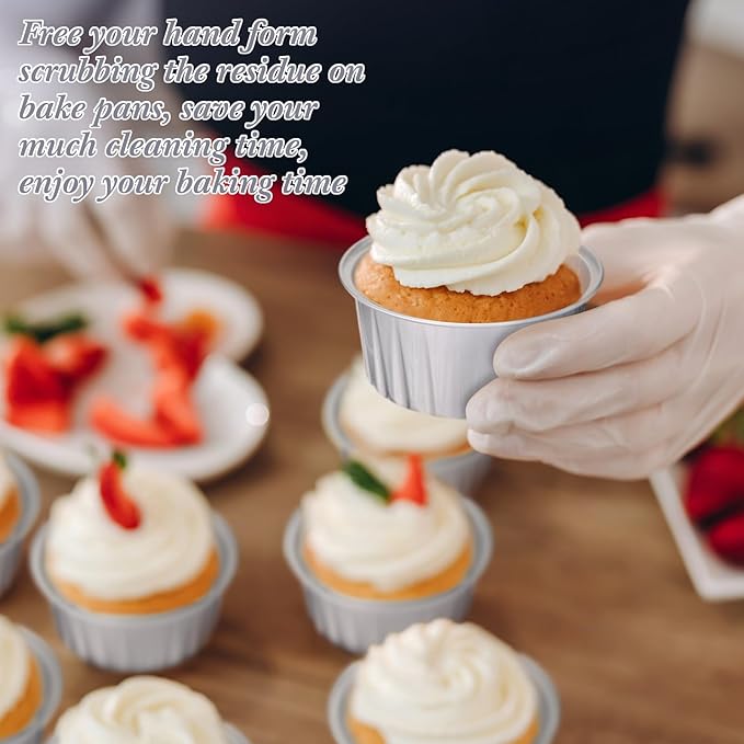 Gejoy 400 Pcs Aluminum Foil Baking Cups with Lids 5 oz Disposable Ramekins Mini Cake Pans Creme