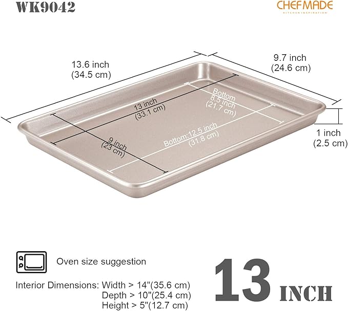 CHEFMADE 13-Inch Rimmed Baking Pan, Non-Stick Carbon Steel Cookie Sheet Pan for Oven Roasting Meat