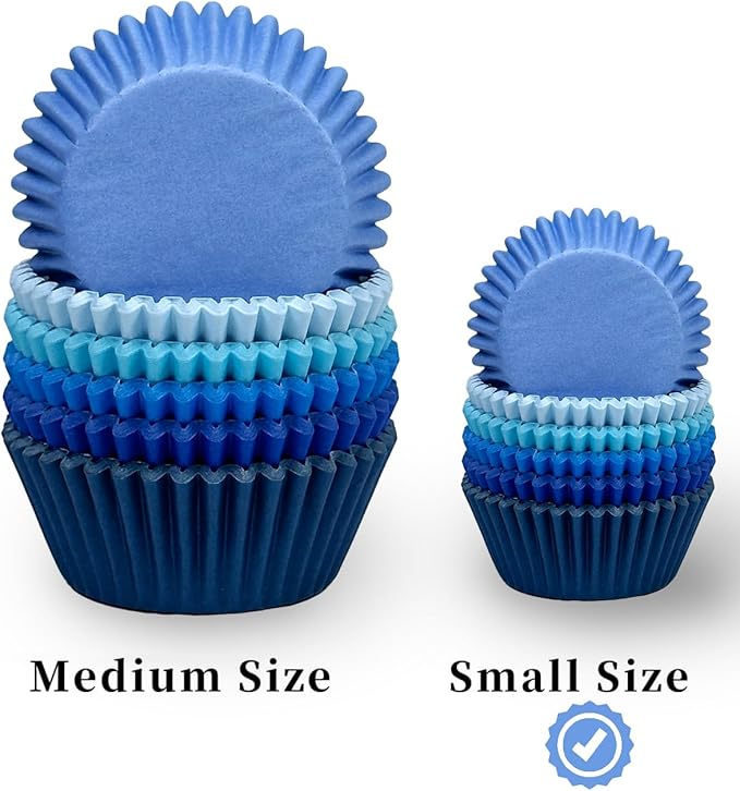 qiqee Mini 300-Count Cupcake Liners Cupcake Cups Food Grade 6 Solid Blue Colors Cupcake Papers