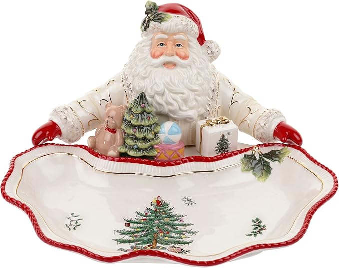 Spode Christmas Tree Gold Collection Figural Santa Dish, 12.25-Inch Holiday Décor Candy Bowl - Fine