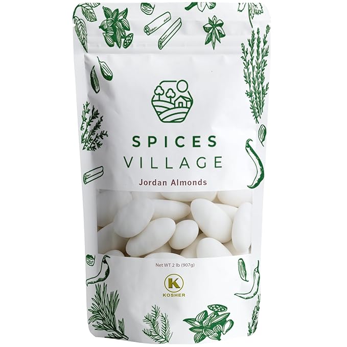 Spices Village Premium Jordan Almonds, Mini Easter Egg Shaped White Jordan Almonds, 32 oz, Kosher