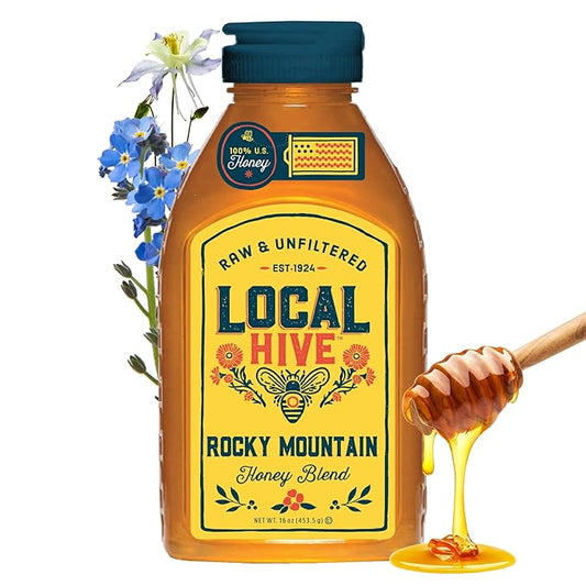 Local Hive Rocky Mountain Raw Unfiltered Honey – 16 oz, 100% Pure US Honey, Sourced from American