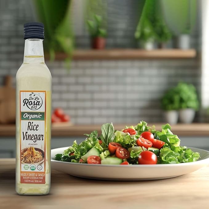 De La Rosa Organic Rice Vinegar 5% Acidity, Kosher, Great for Cooking, Sushi, Salad and more | 16.9