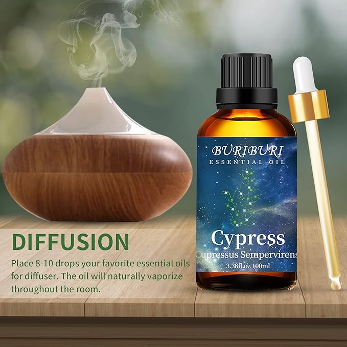 BURIBURI 100ML Cypress Essential Oil, 100% Pure Undiluted Aromatherapy Cypress Oil 3.38fl.oz for