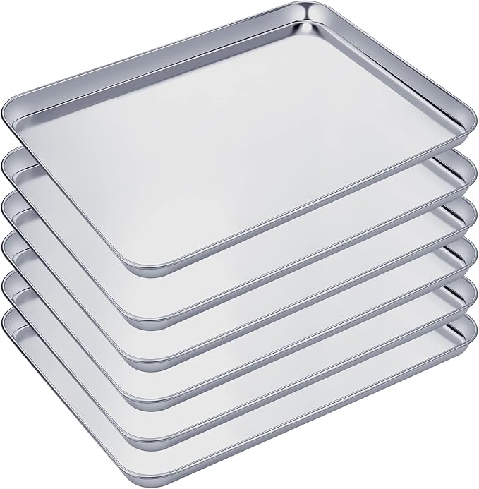 6 Pcs Baking Sheet Set Stainless Steel Cookie Sheet Cookie Baking Pan Bakeware Oven Tray Dishwasher