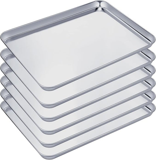 6 Pcs Baking Sheet Set Stainless Steel Cookie Sheet Cookie Baking Pan Bakeware Oven Tray Dishwasher