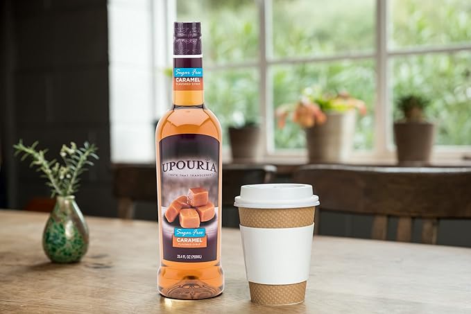 Upouria Sugar-Free Caramel Coffee Syrup Flavoring, 100% Vegan, Gluten-Free, Kosher, Keto, 750 mL
