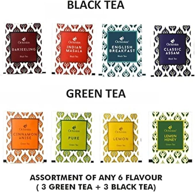 Octavius Tropical Palm Cutwork Wooden Tea Sampler Box | Premium Black & Green Tea Gift Set | 6