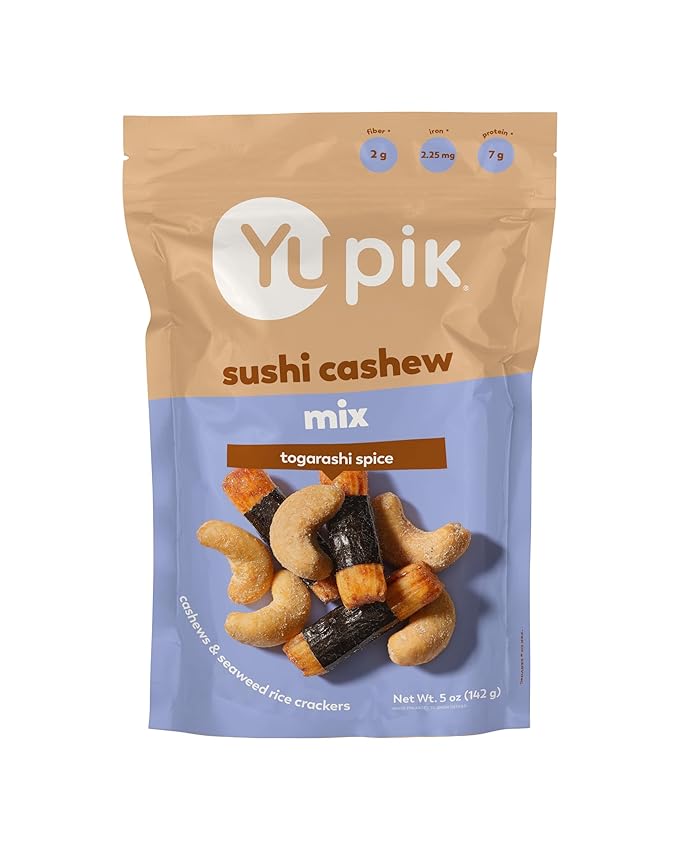 Yupik Sushi Mix with Cashews, 5 Oz, Crunchy Savory Snack, Rice Crackers, Dried Seaweed, Sushi