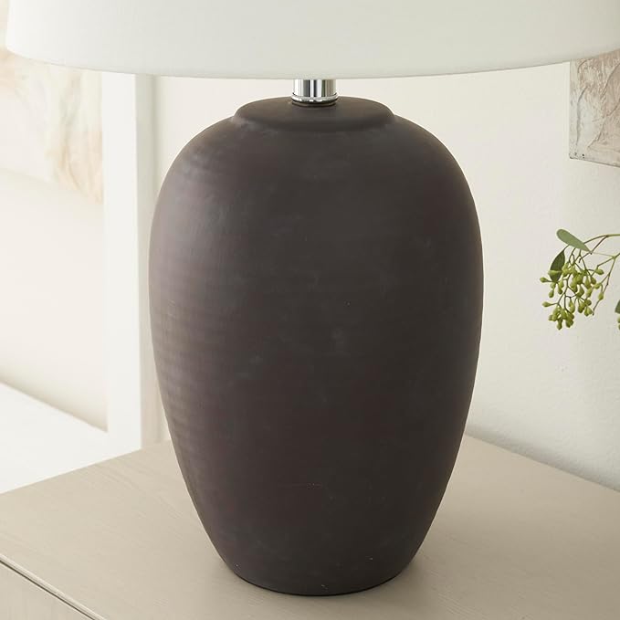 Nourison Home 23" Dark Purple Distressed Ceramic Pot Table Lamp for Bedroom, Living Room, Dining