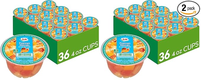 Dole Papaya Mango In 100% Fruit Juice Snacks, 4oz 36 Total Cups, Gluten & Dairy Free, Bulk Lunch