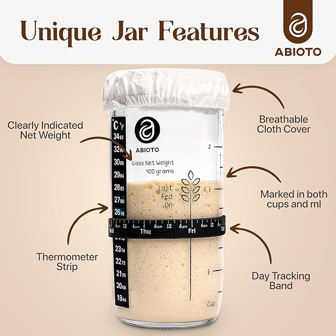 Sourdough Jar Kit, Includes 24 oz Sourdough Starter Jar with Metallic Lid, Silicone Spatula