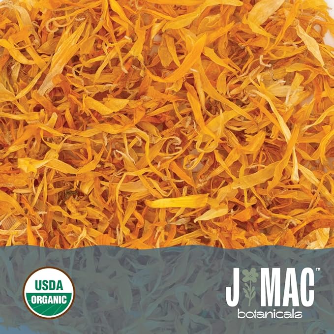 J Mac Botanicals, Organic Calendula Petals (12 oz) edible dried flowers petals, pairs well with