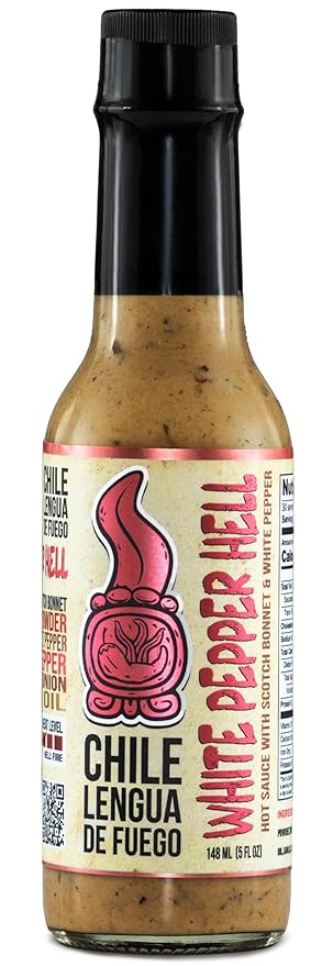 Chile Lengua de Fuego White Pepper Hell Hot Sauce – 1 Bottle – Scotch Bonnet, Chipotle, White