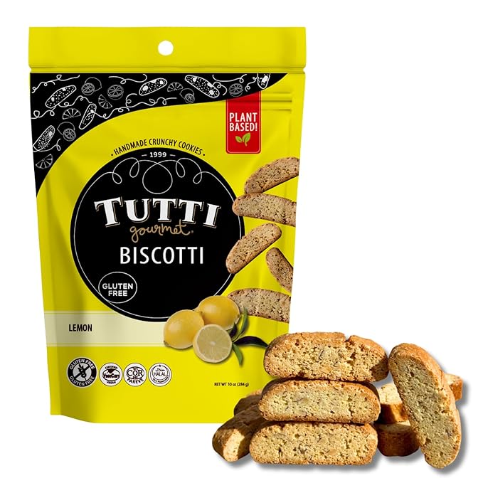 Tutti Gourmet Gluten Free Lemon Biscotti, 9.9 oz (283g) Resealable Cookie Bag - Vegan and Halal