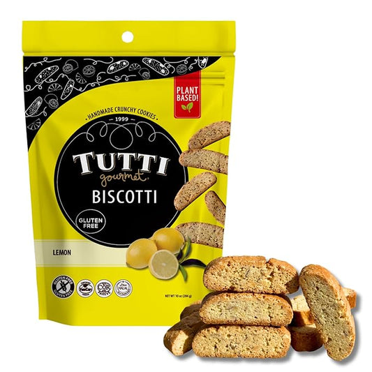 Tutti Gourmet Gluten Free Lemon Biscotti, 9.9 oz (283g) Resealable Cookie Bag - Vegan and Halal