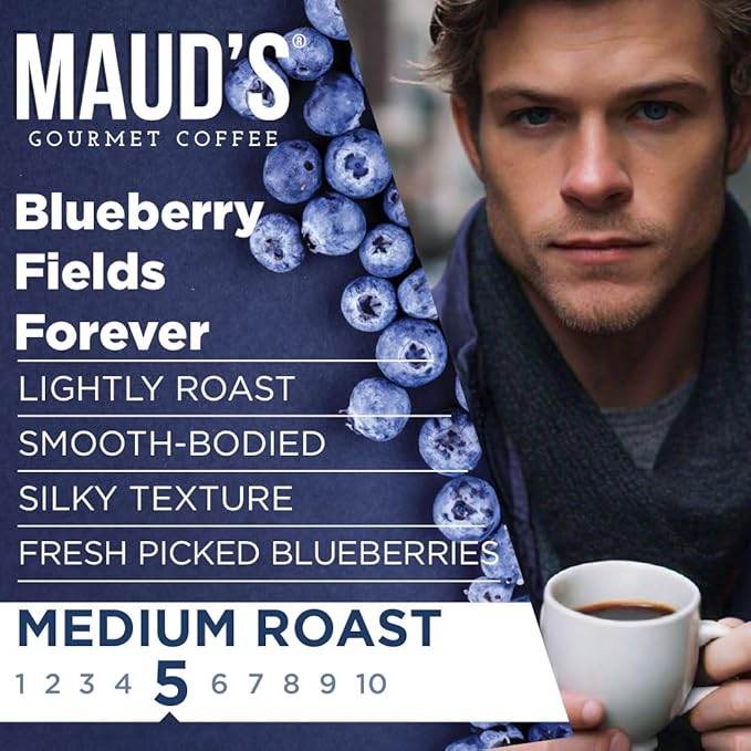 Maud's Blueberry Flavored Coffee Pods, 18 ct, Medium Roast Flavored Coffee in Recyclable Single