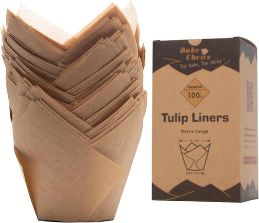 Nordic Paper 100pcs Large Size Natural Tulip Cupcake Liners for Baking, Large Muffin Liners