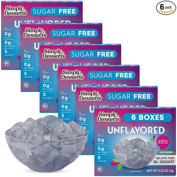 Simply Desserts Zero-Sugar Plant-Based Jel, Unflavored 6-Pack - Gelatin-Free Dessert, Keto