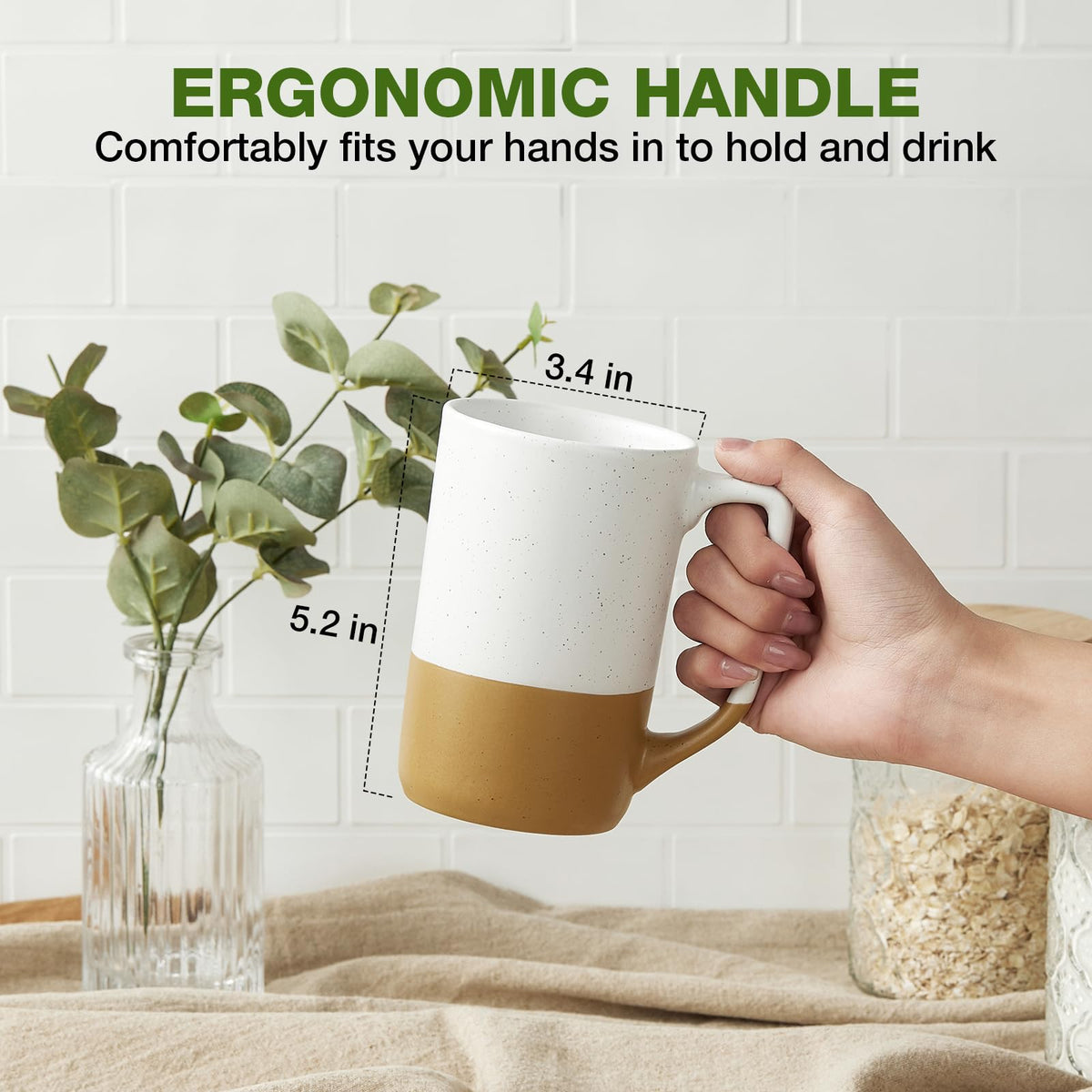 Large Ceramic Coffee Mug Set of 4, 16 oz Tea Cups with Handle, Porcelain Mug for Latte, Hot Tea