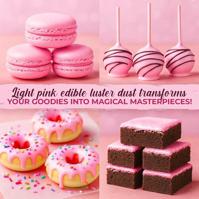 Luster Dust, Pink Luster Dust Edible Cake Decorations, Light Pink Edible Luster Dust for Drinks