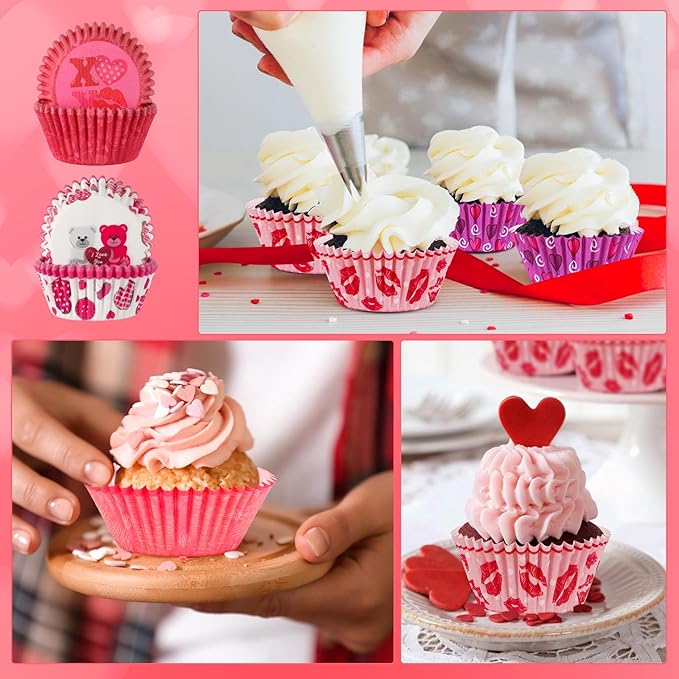 SANNIX 450pcs Valentine's Day Cupcake Liners, Red Pink Love Baking Cups Cupcake Wrappers Paper