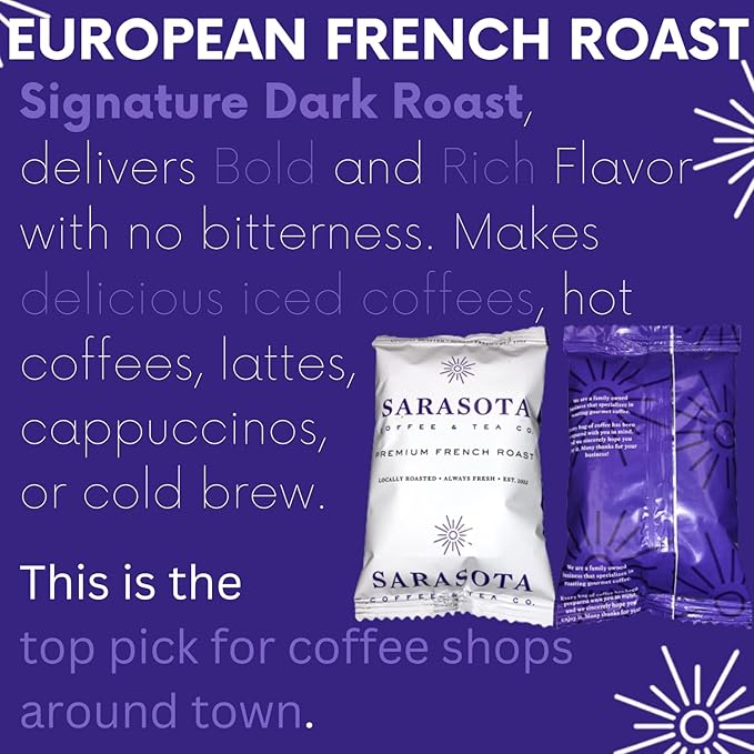 Sarasota Coffee Ground Packets | Low Acid Dark Roast Ground Coffee Packs | European French Roast |