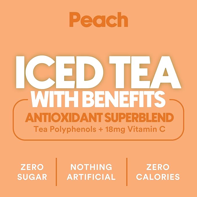Ryl Iced Tea, Peach, Antioxidant Superblend, Zero Sugar, Low Carb, Zero Calorie Iced Tea, 16.0 Fl