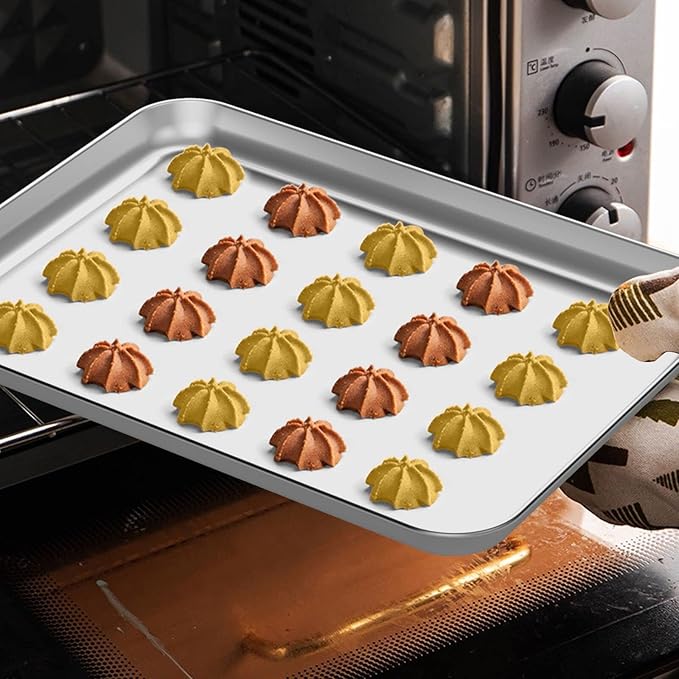 Wildone Baking Sheet Set of 2 - Stainless Steel Cookie Sheet Baking Pan, Size 12 x 10 x 1 inch, Non