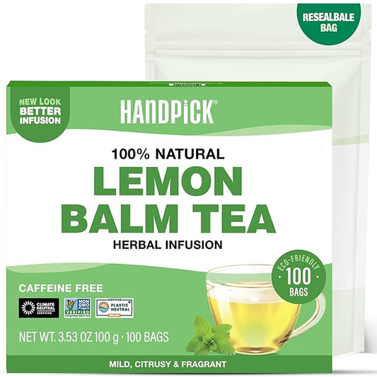 HANDPICK Lemon Balm Tea Bags ??100 Count | 100% Pure Natural Dried Lemon Balm Herb | Caffeine-Free
