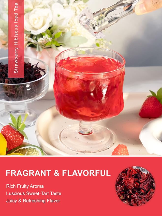 TeeLux Strawberry Hibiscus Iced Tea, Natural Hibiscus Tea with Stevia and Rosehip, Tangy & Sweet