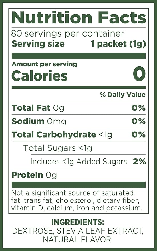PURE VIA Stevia Sweetener Packets, Sugar Substitute, Natural Sweetener, Erythritol Free, Zero