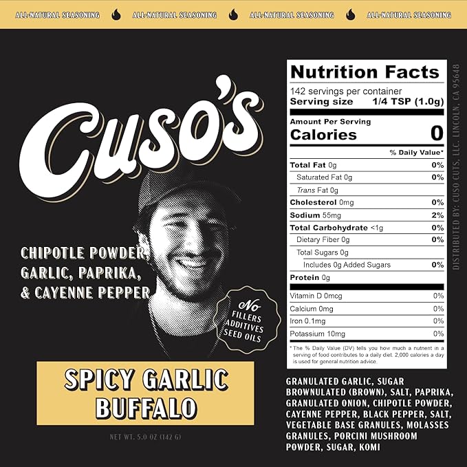 Cuso Cuts Spicy Garlic Buffalo BBQ Rub - Garlic Seasoning - Chicken Wing Seasoning, Spices for