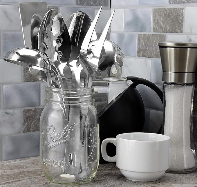 Darware Complete Serving Set (6-Piece, Silver); w/Pasta Server, Fork, Slotted Spoon, Ladle, &