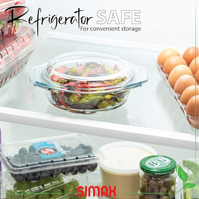 Glass Casserole Dish, Clear Glass Round Casserole Dish with Lid and Handles, 1 Quart Covered Bowl