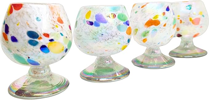 Authentic Mexican Tequila Hand Blown Shot Glasses - Set of 4-2 oz - Mini Glass Snifters - Heavy