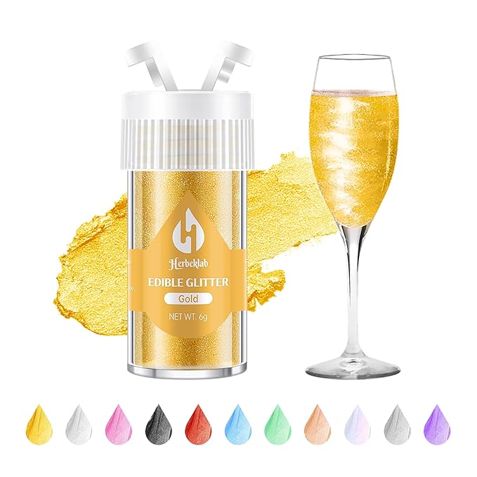 Gold Edible Glitter ??6g Luster Dust Drink Glitter, Food Grade Shimmer Powder for Cocktails, Cakes
