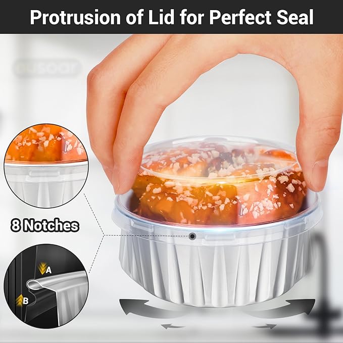 EUSOAR Silver Cupcake Liners, 200pcs 5oz Mini Cake Pans Aluminum Foil Baking Cups with Lids