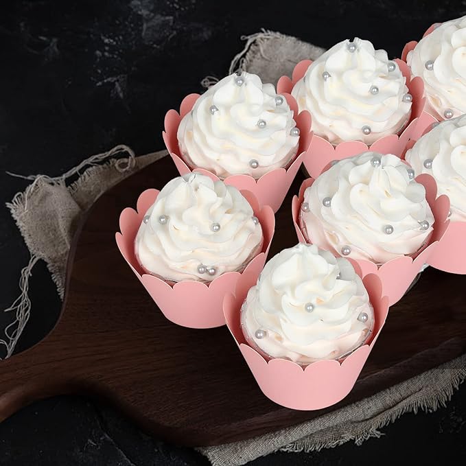 KPOSIYA Set of 100 Artistic Bake Cake Cups Filigree Little Vine Lace Laser Cut Cupcake Wrapper